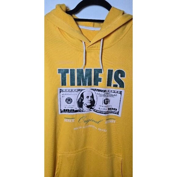 Mens Hoodie Time Is Money Graphic Shein Long Sleeve Pullover Style Yellow Large - Picture 11 of 11